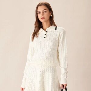 RIHOAS White Contrasting Button Sweater S